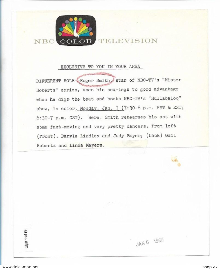 C5994/ NBC-TV Star Roger Smith  Original Pressefoto Foto 23 X 18 Cm 1966 - Andere & Zonder Classificatie