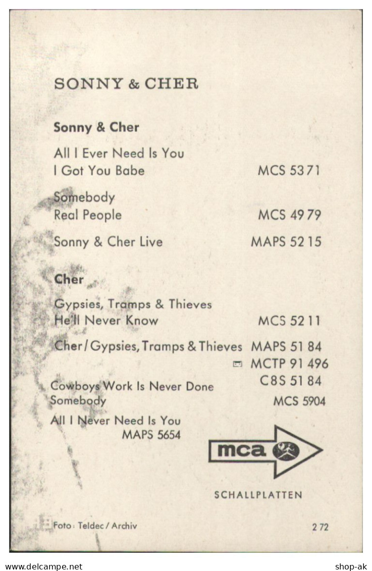 Y28650/ Sonny And Cher Autogrammkarte  60er Jahre - Sänger Und Musikanten