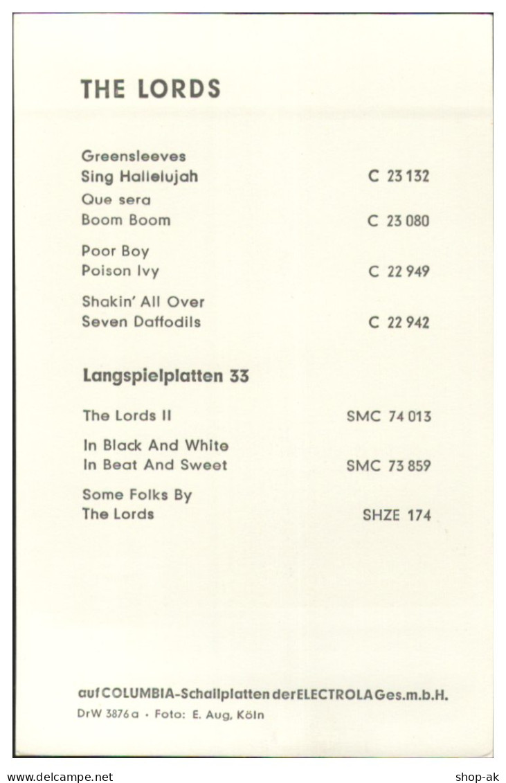 Y28641/ The Lords  EMI Columbia Autogrammkarte   AK 60/70er Jahre - Chanteurs & Musiciens