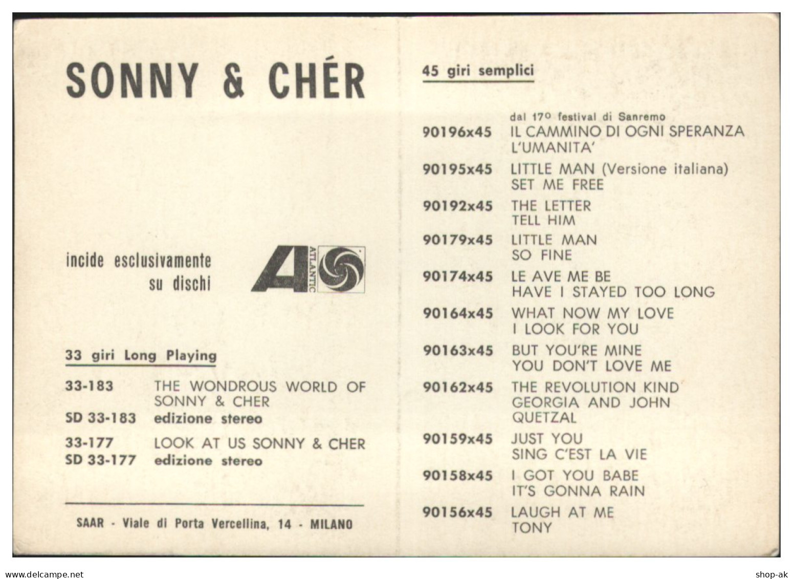 Y28647/ Sonny And Cher Autogrammkarte  60er Jahre - Chanteurs & Musiciens