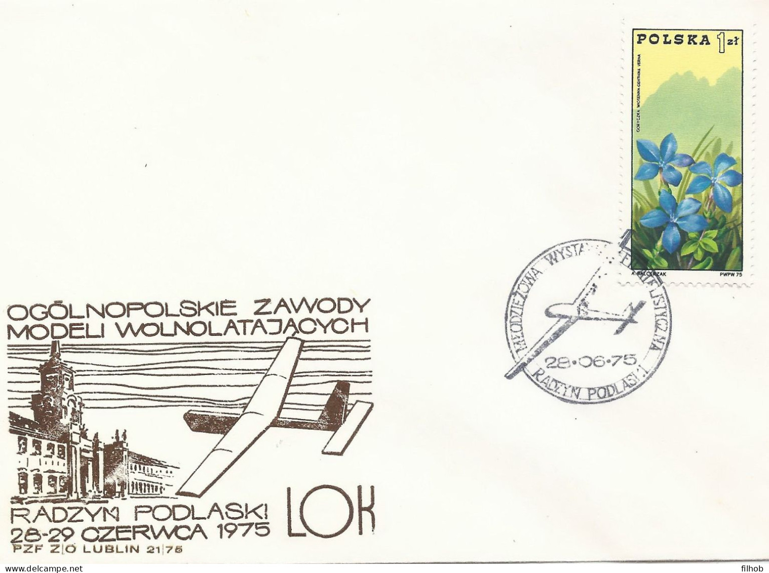 Poland Postmark D75.06.28 RADZYN PODL.03: Sport  Flying Model Competition Plane Tower (analogous) - Postwaardestukken