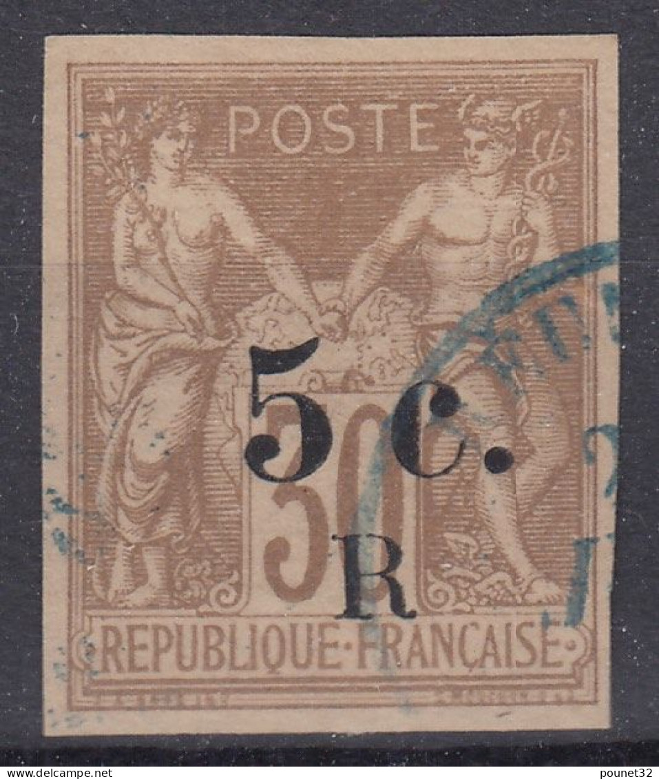 TIMBRE REUNION TYPE SAGE SURCHARGE N° 7 OBLITERATION BLEU LEGERE - TB MARGES - Used Stamps