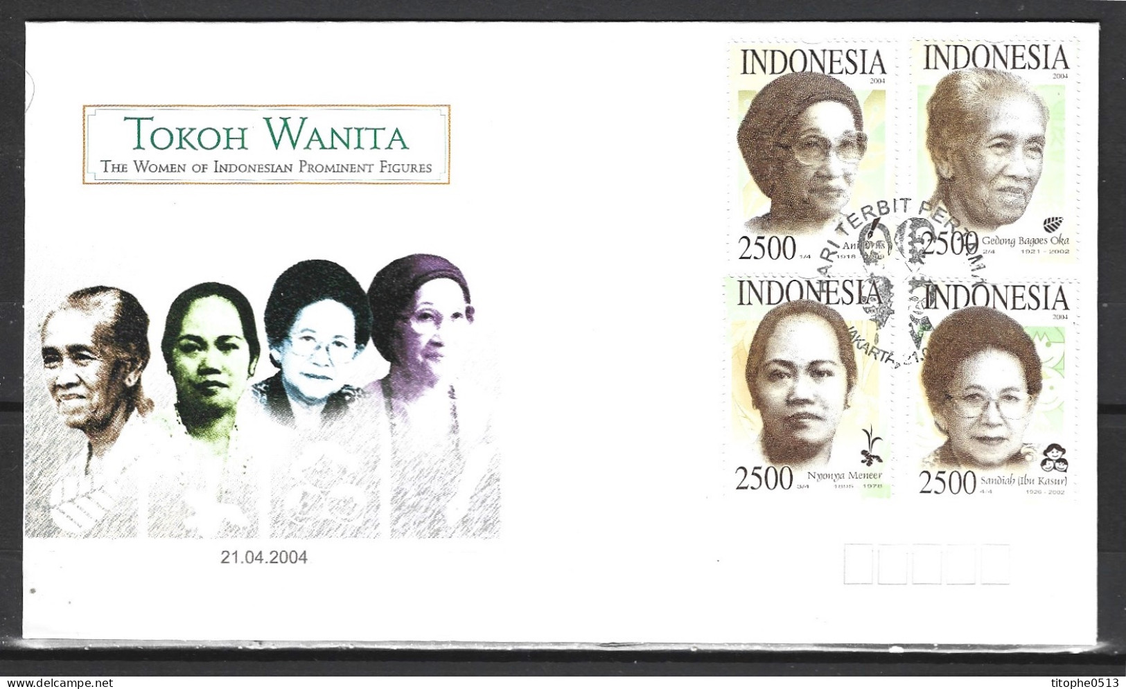 INDONESIE. N°2094-7 De 2004 Sur Enveloppe 1er Jour. Femmes Célèbres. - Indonesien