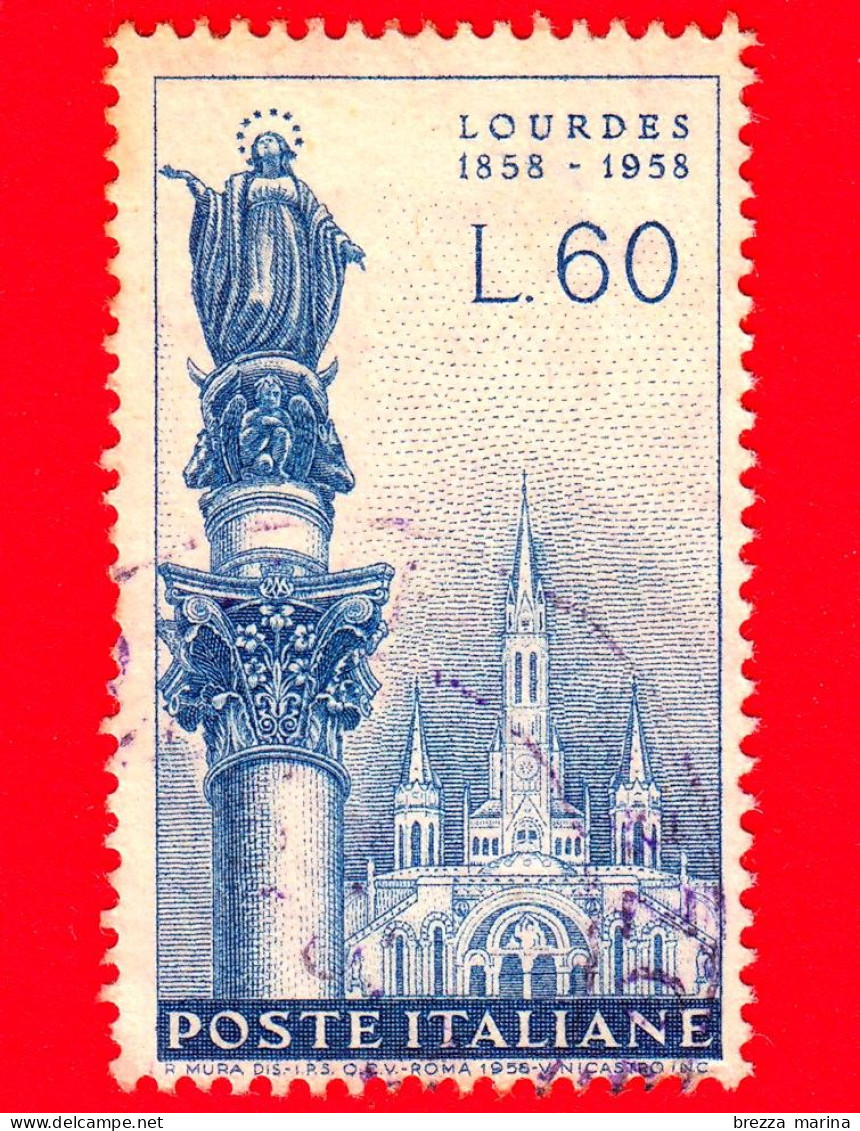 ITALIA - Usato - 1958 - Centenario Della Prima Apparizione Della Vergine A Bernadette - Lourdes - 60 L. - 1946-60: Used