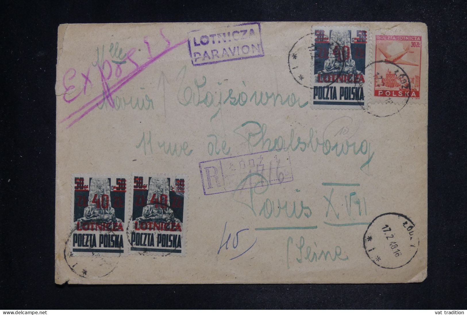 POLOGNE - Enveloppe En Recommandé De Lodz Pour Paris En 1948 - L 151956 - Briefe U. Dokumente