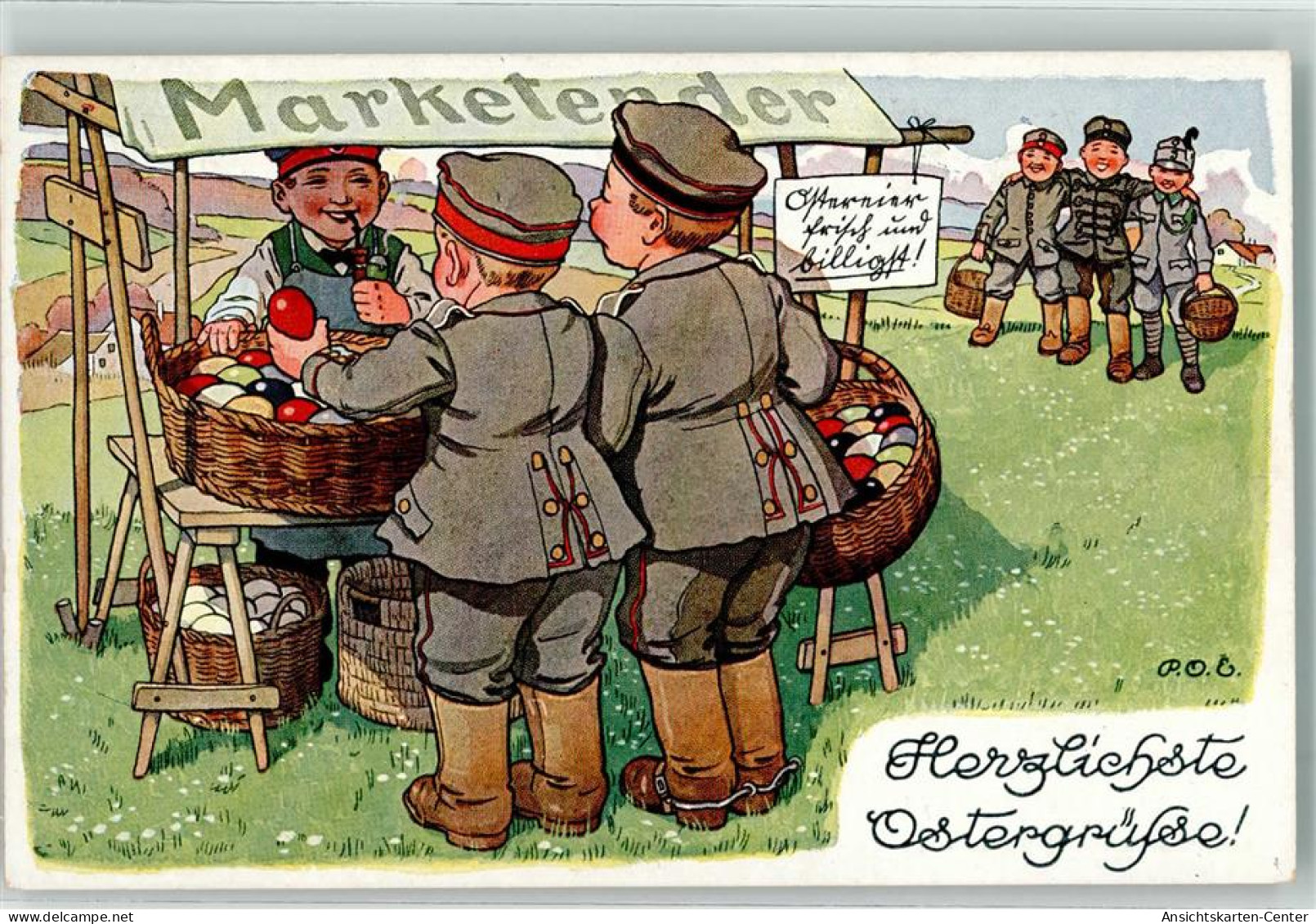 10667303 - Kinder In Uniform Marktszene  Propaganda WK I  Zweibund - Engelhard, P.O. (P.O.E.)