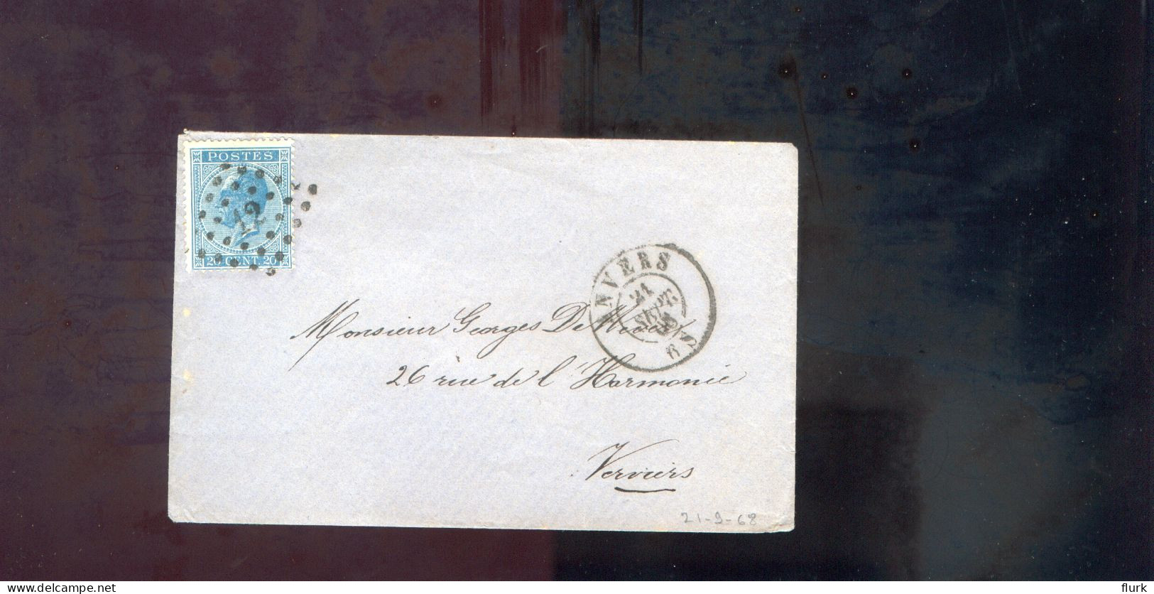 België OCB18 Gestempeld Op Brief Anvers-Verviers 1868 Perfect (2 Scans) - 1865-1866 Profil Gauche