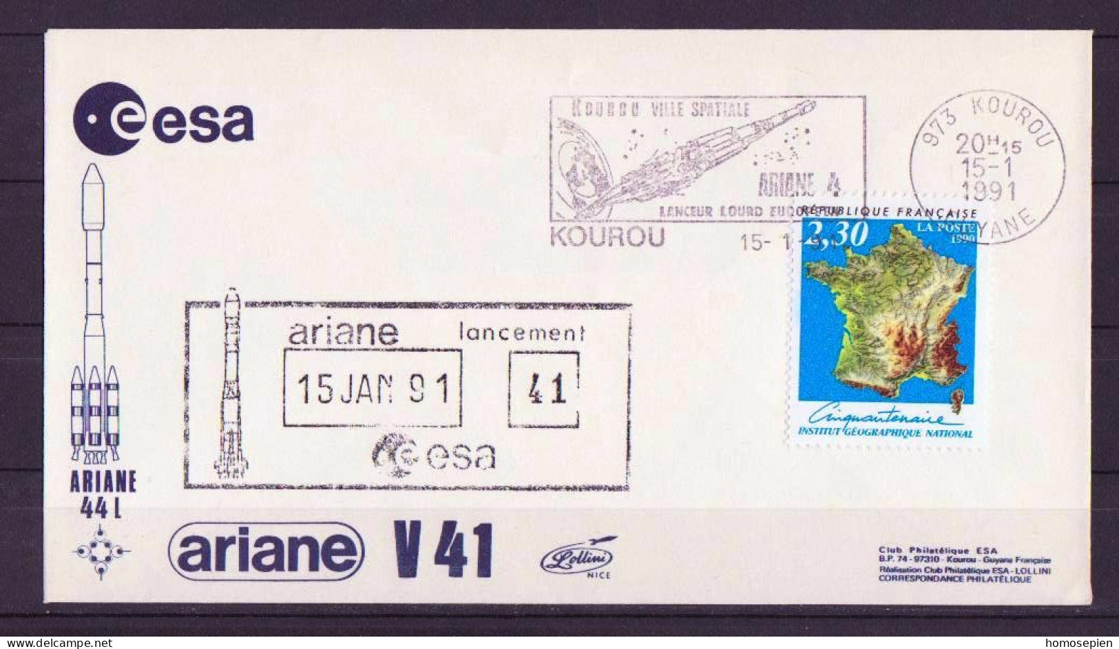 Espace 1991 01 16 - ESA - Ariane V41 - Officielle - Kourou - Europe