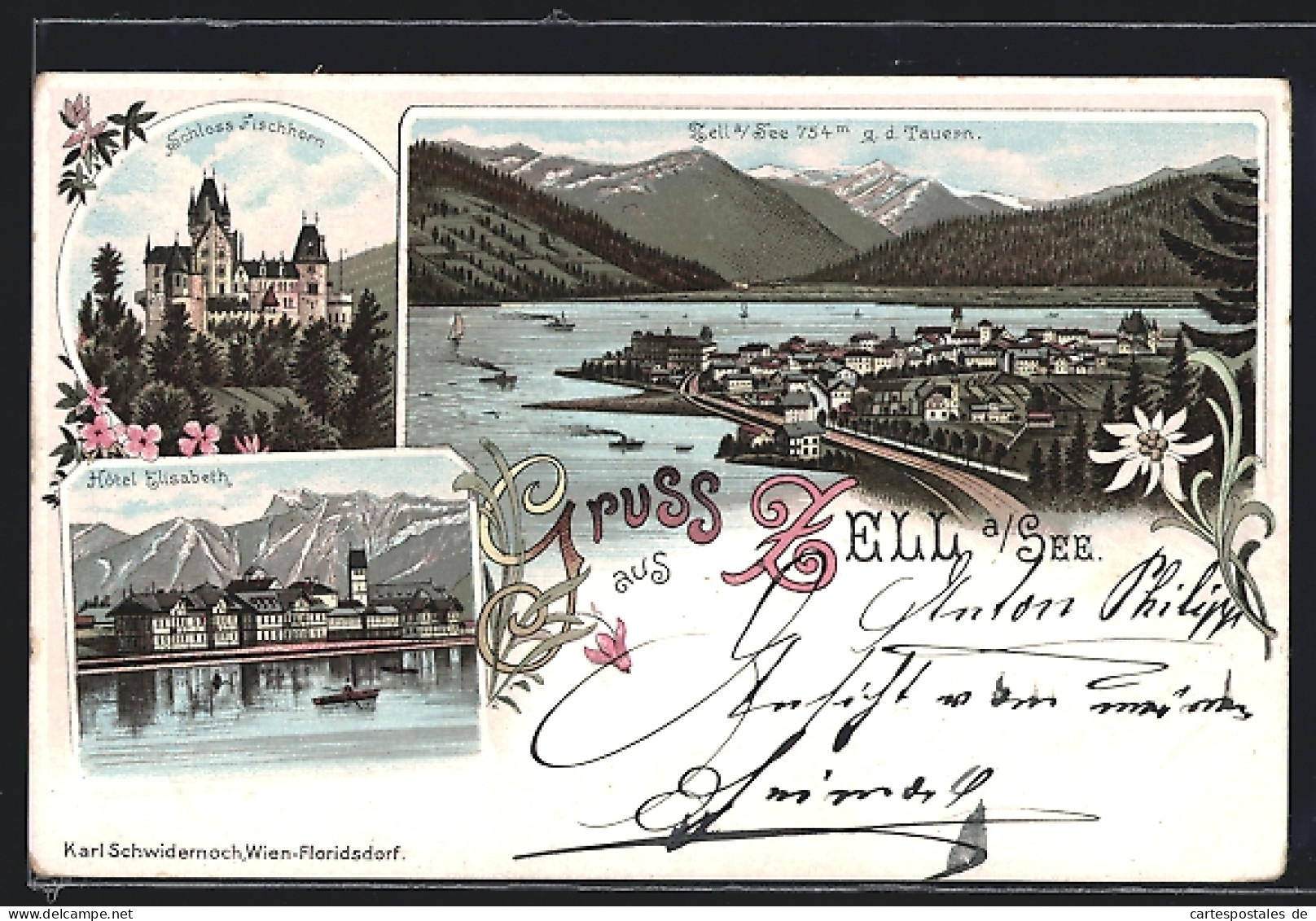 Lithographie Zell Am See, Hotel Elisabeth, Schloss Fischhorn  - Autres & Non Classés