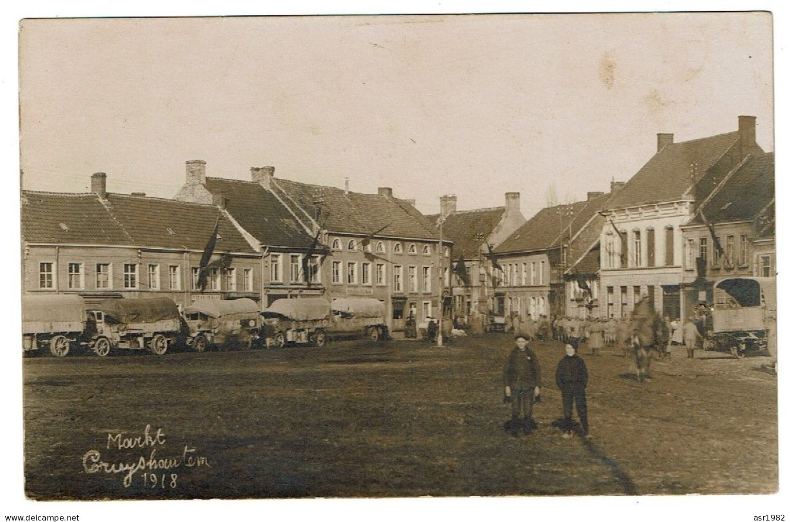 Fotokaart Kruishoutem / Kruisem :  WO 1 : 1918 : Markt . - Kruishoutem