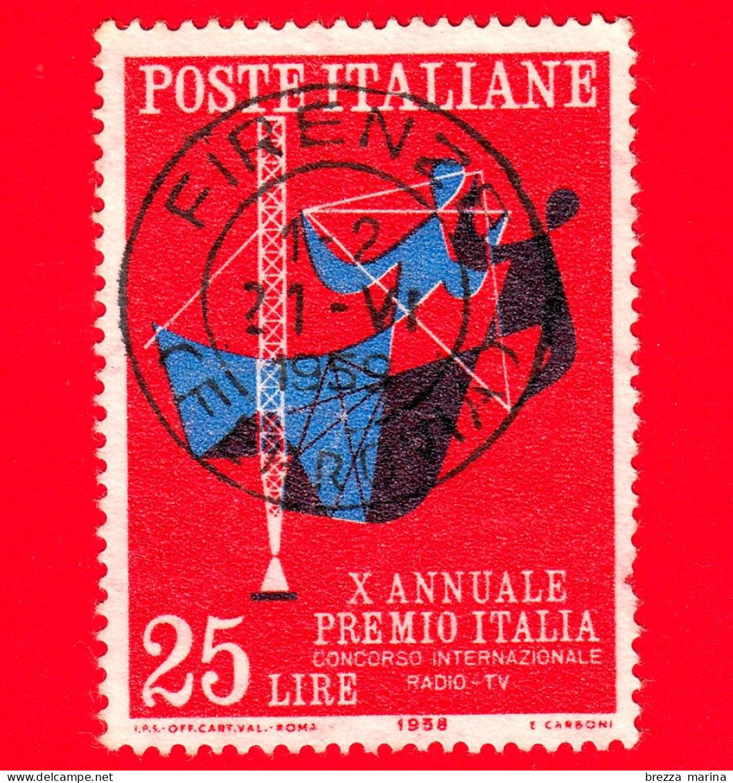 ITALIA - Usato - 1958 - X Annuale Del Premio Italia - Antenna E Figure Danzanti • Rosso, Azzurro E Nero - 25 L. - 1946-60: Used