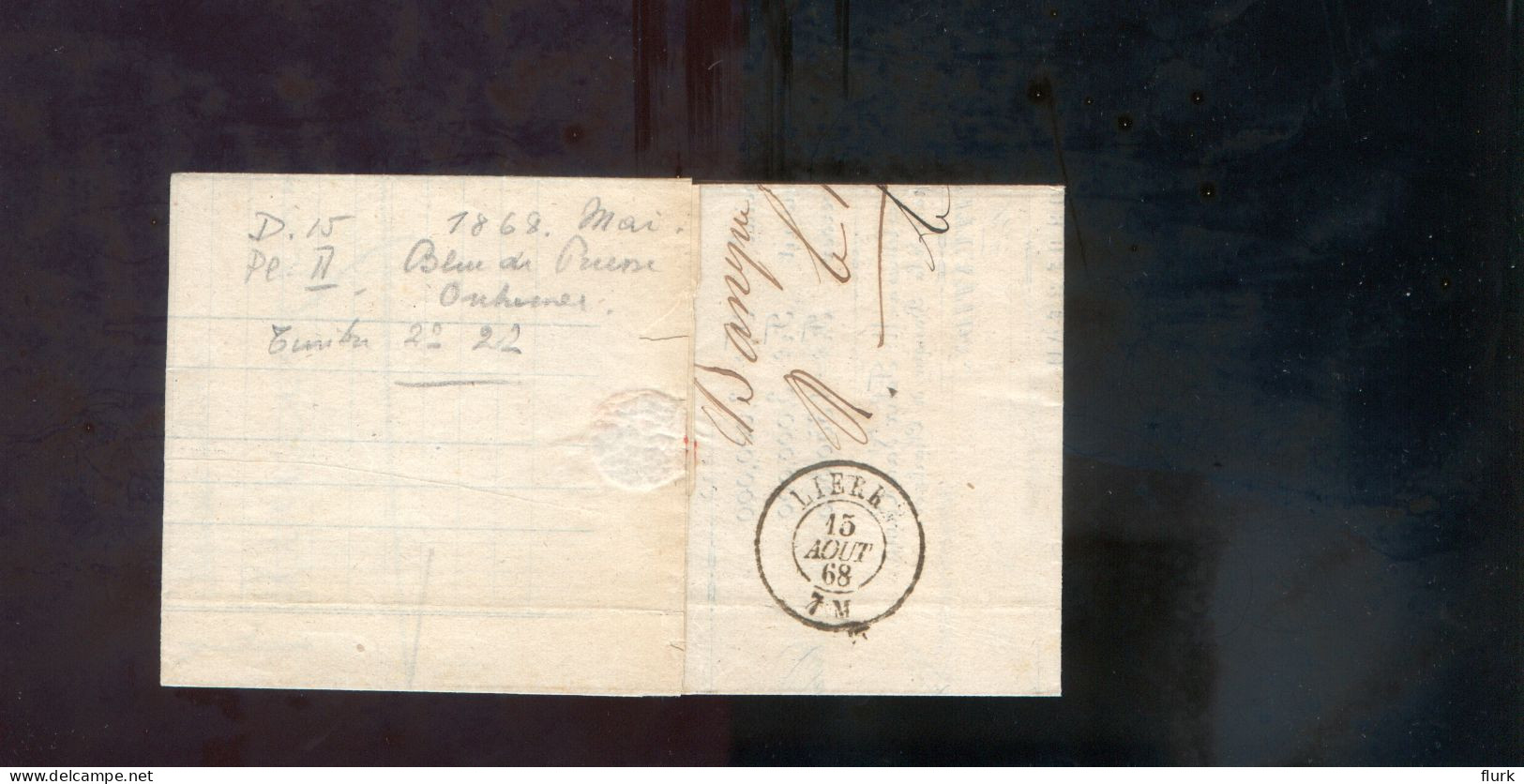 België OCB18 Gestempeld Op Brief Charleroy-Lierre 1868 Perfect (2 Scans) - 1865-1866 Profile Left