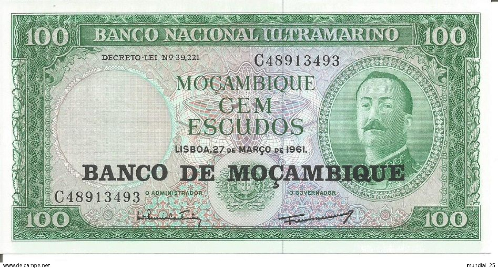 MOZAMBIQUE 100$00 ESCUDOS N/D (1976 - OLD DATE 27/03/1961) - Moçambique