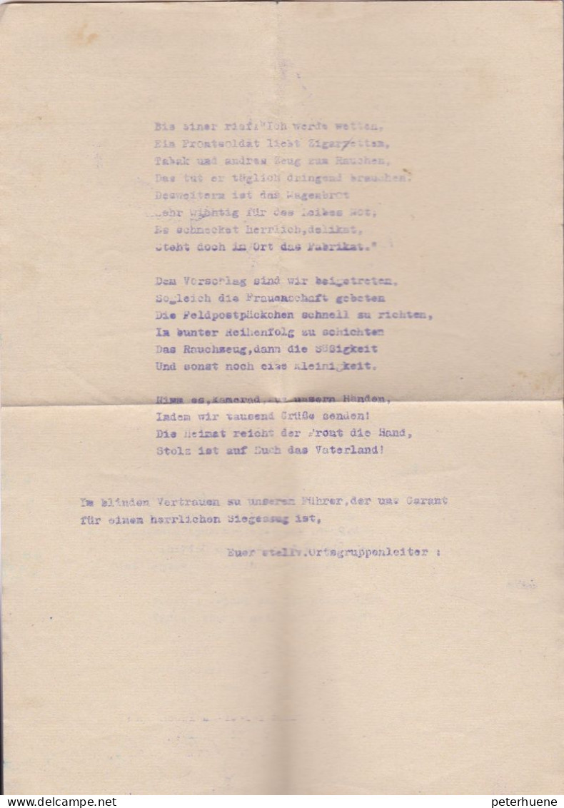 Drittes Reich. NSDAP Gau Württemberg-Hohenzollern. Ortsgruppe Gerstetten. 23.Sept. 1940. Appell: An Unsere Soldaten - 1939-45
