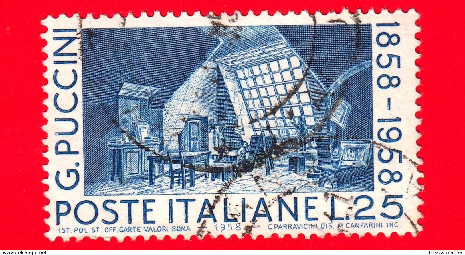 ITALIA - Usato - 1958 - Centenario Della Nascita Di Giacomo Puccini - Scena Della Soffitta, Dalla Boheme - 25 L. - 1946-60: Used