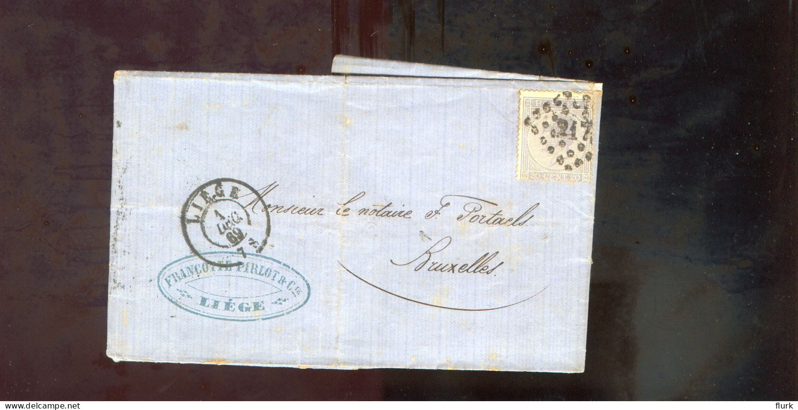België OCB18 Gestempeld Op Brief Liège-Bruxelles 1869 Perfect (2 Scans) - 1865-1866 Linksprofil
