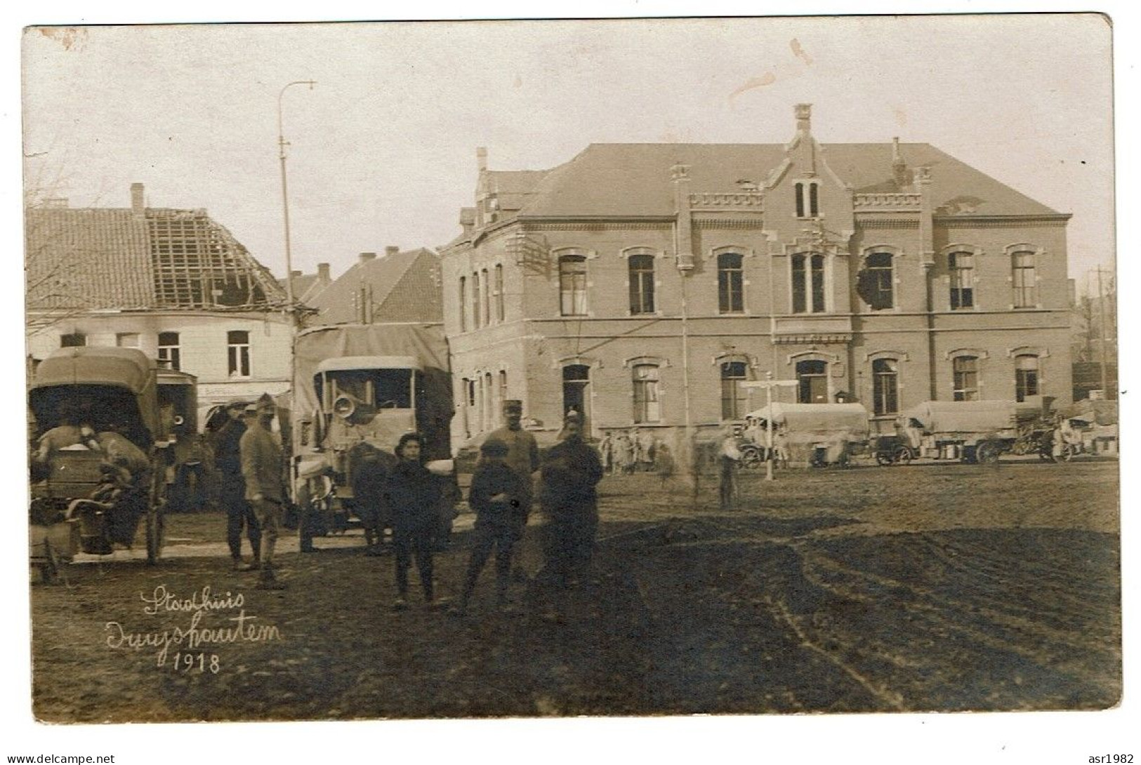 Fotokaart Kruishoutem / Kruisem :  WO 1 : 1918 : Stadhuis . - Kruishoutem