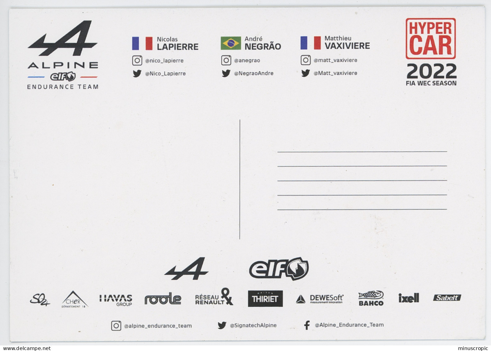 CPM - Alpine - Elf - Endurance Team - FIA WEC Seasan 2022 - Lapierre - Negrao - Vaxivière - Other & Unclassified