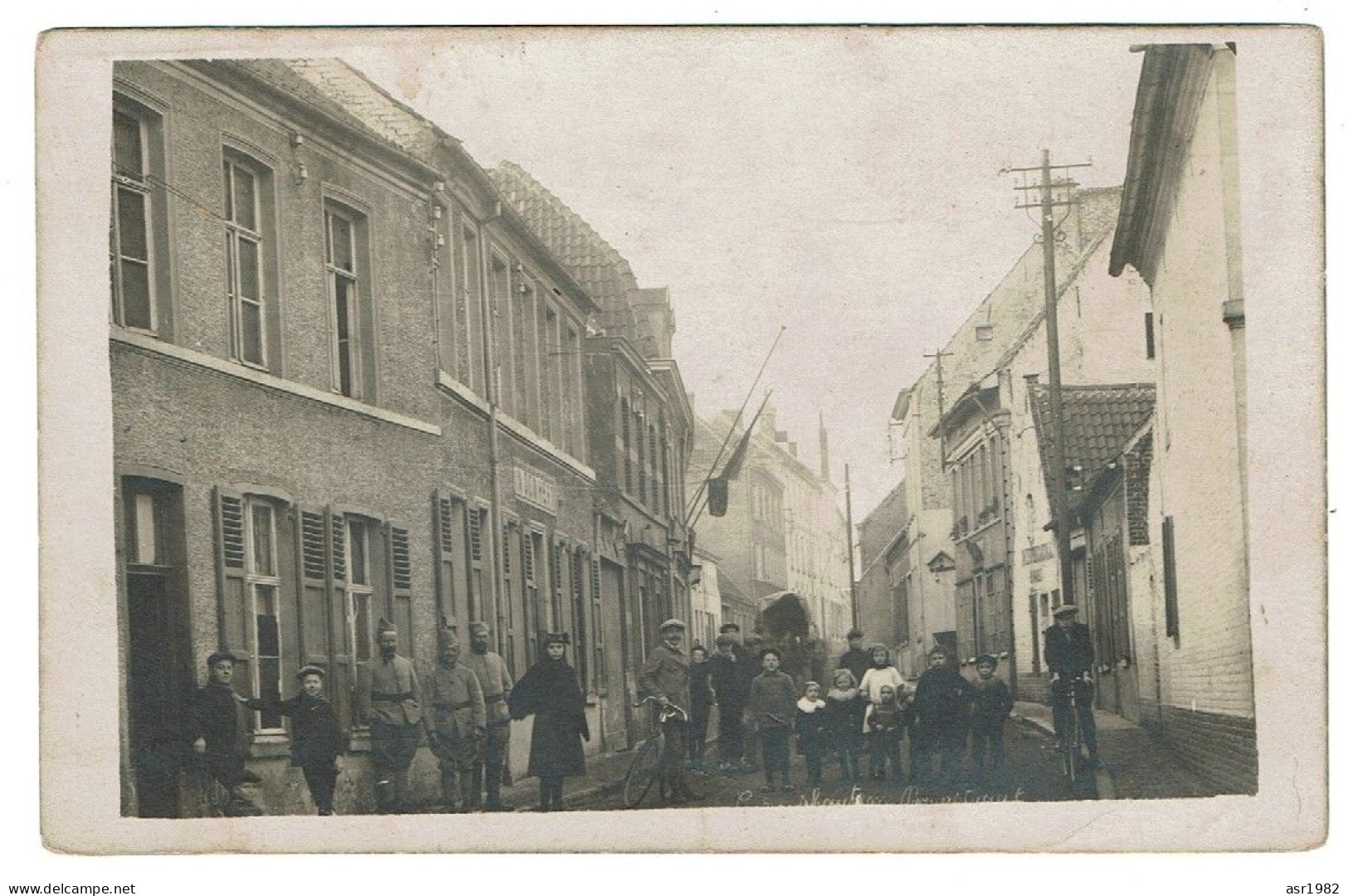 Fotokaart Kruishoutem / Kruisem :  WO 1 : 1918 : Brugstraat . - Kruishoutem