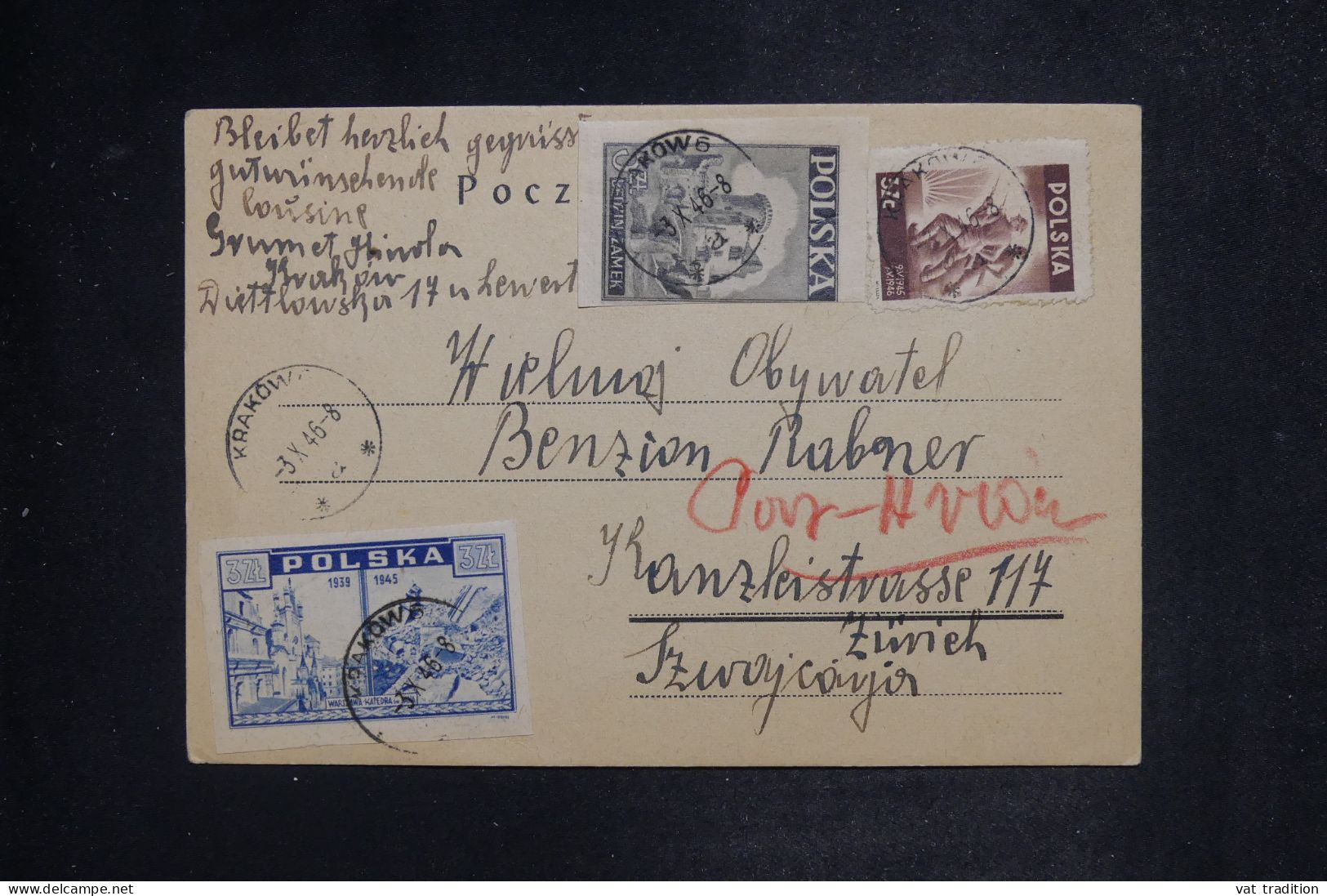 POLOGNE - Carte De Correspondance De Crakovie Pour La Suisse En 1946 - L 151964 - Lettres & Documents