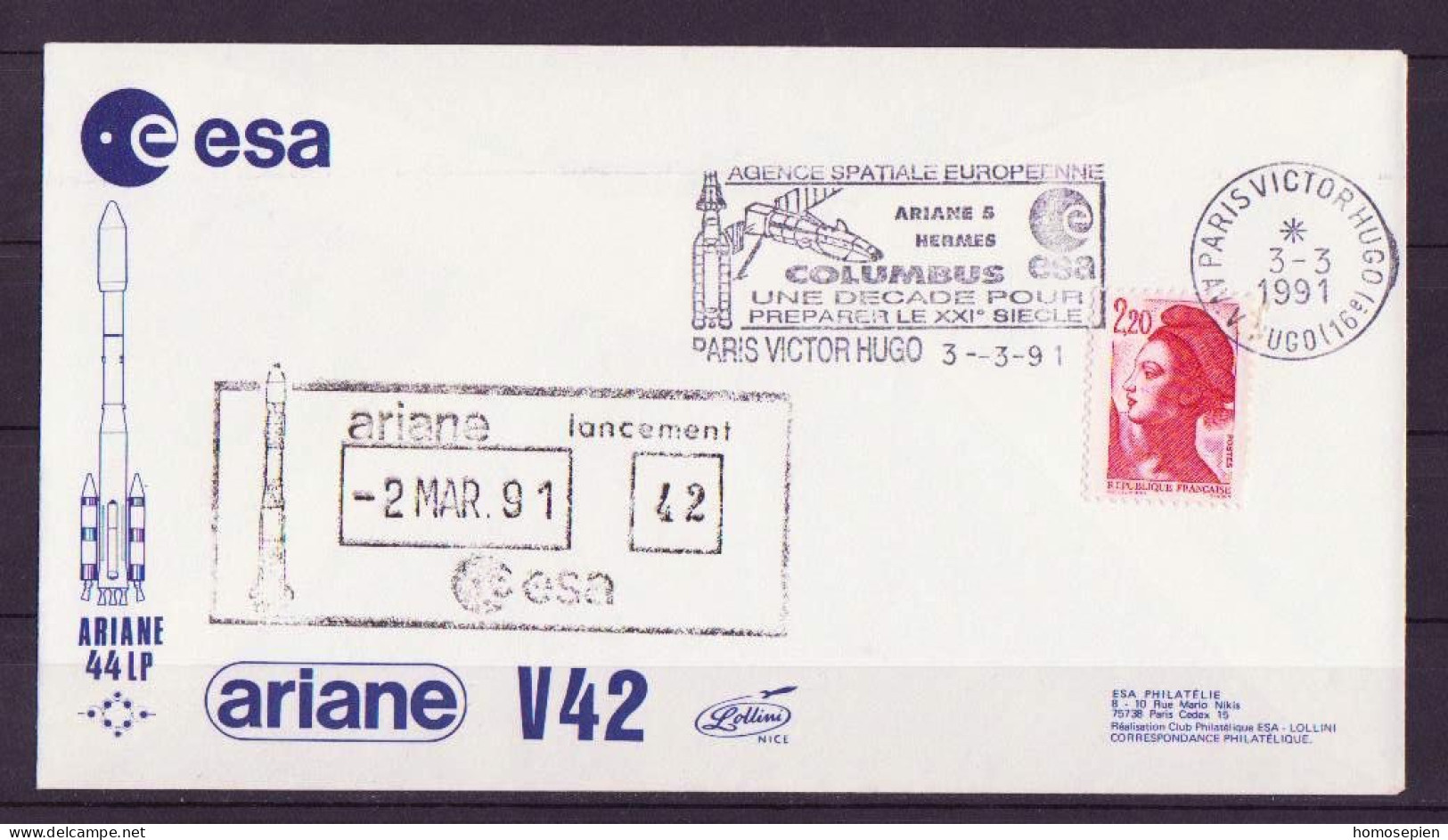 Espace 1991 03 03 - ESA - Ariane V42 - Officielle - Paris - Europe