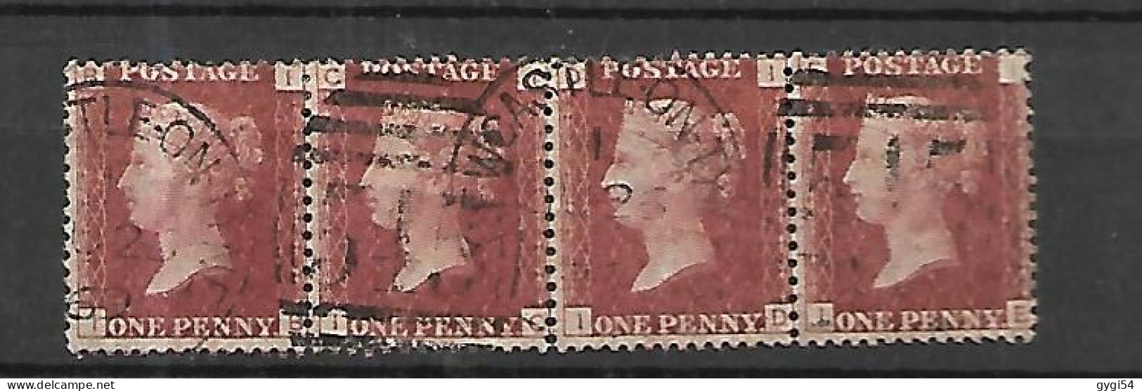 GRANDE - BRETAGNE Bande De 4  Du  ONE PENNY ROUGE BRUN  DENTELE - Usados