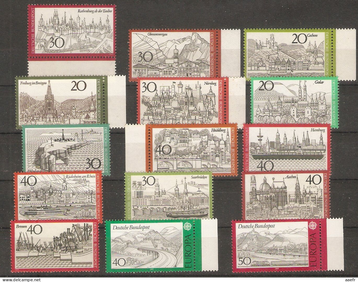 Allemagne Fédérale 1969/77 - Tourisme - Série Complète MNH - Bremen - Aachen - Nürnberg - Saarbrücken - Hamburg - Ungebraucht