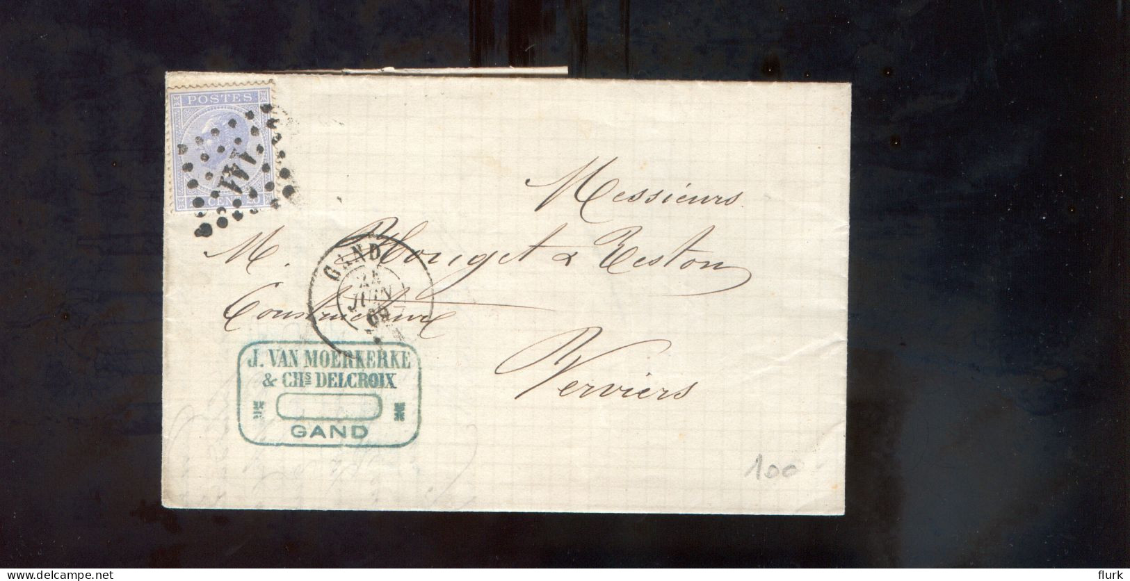 België OCB18 Gestempeld Op Brief Gand-Verviers 1869 Perfect (2 Scans) - 1865-1866 Linksprofil