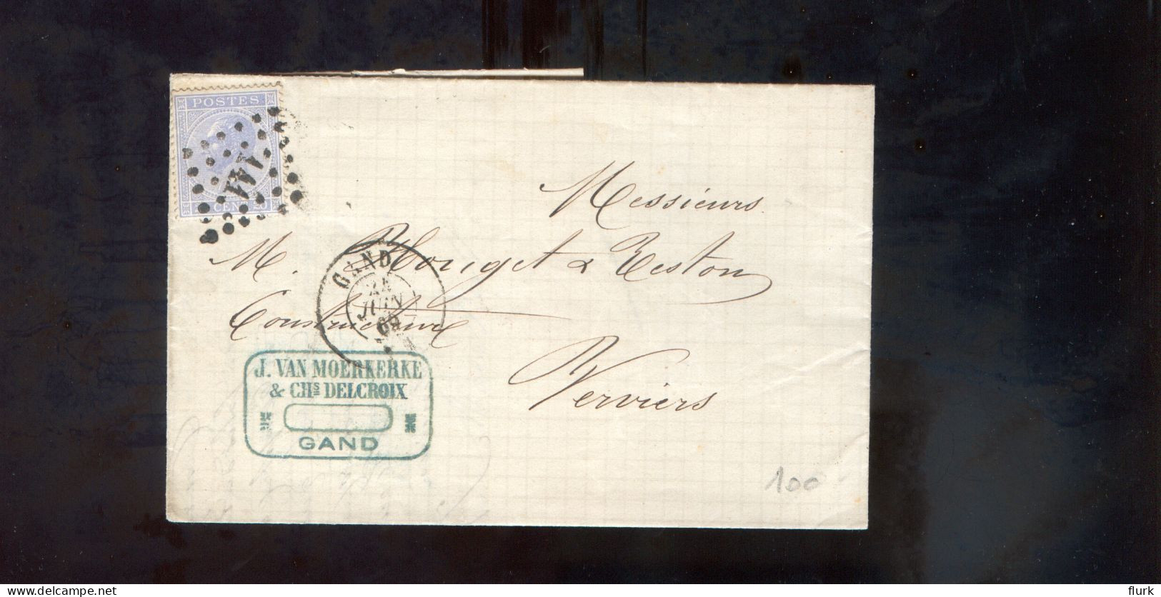 België OCB18 Gestempeld Op Brief Gand-Verviers 1869 Perfect (2 Scans) - 1865-1866 Profil Gauche