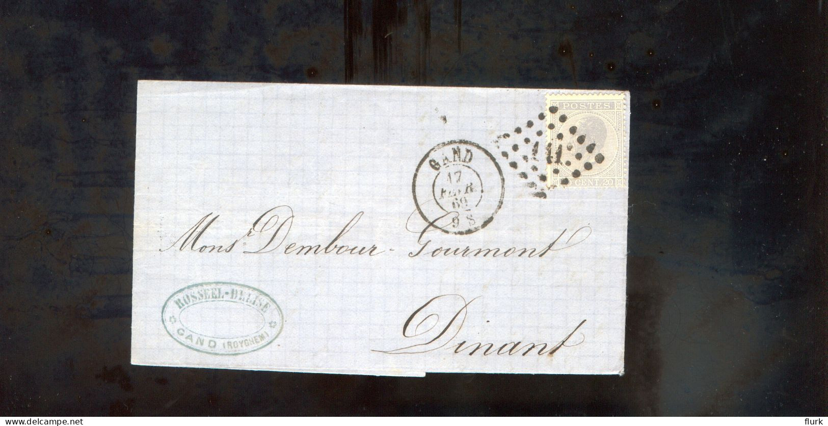 België OCB18 Gestempeld Op Brief Gand-Dinant 1869 Perfect (2 Scans) - 1865-1866 Profil Gauche