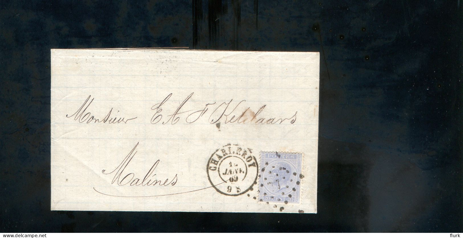 België OCB18 Gestempeld Op Brief Charleroy-Malines 1869 Perfect (2 Scans) - 1865-1866 Profiel Links