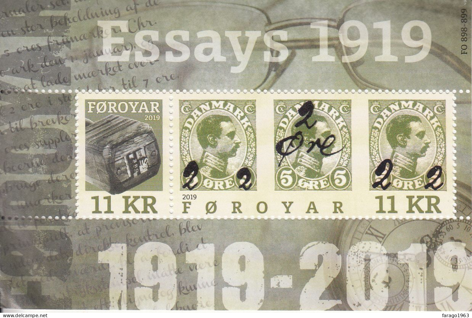 2019 Faroe Essays Stamps On Stamps Souvenir Sheet MNH @ BELOW FV *crease Bottom Left Corner* - Islas Faeroes