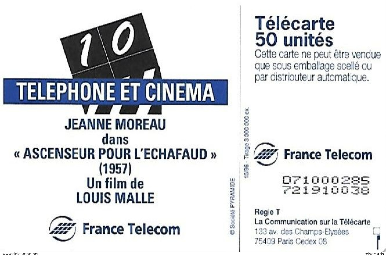 France: France Telecom 10/96 F699 Téléphone Et Cinéma - Jeanne Moreau - 1996