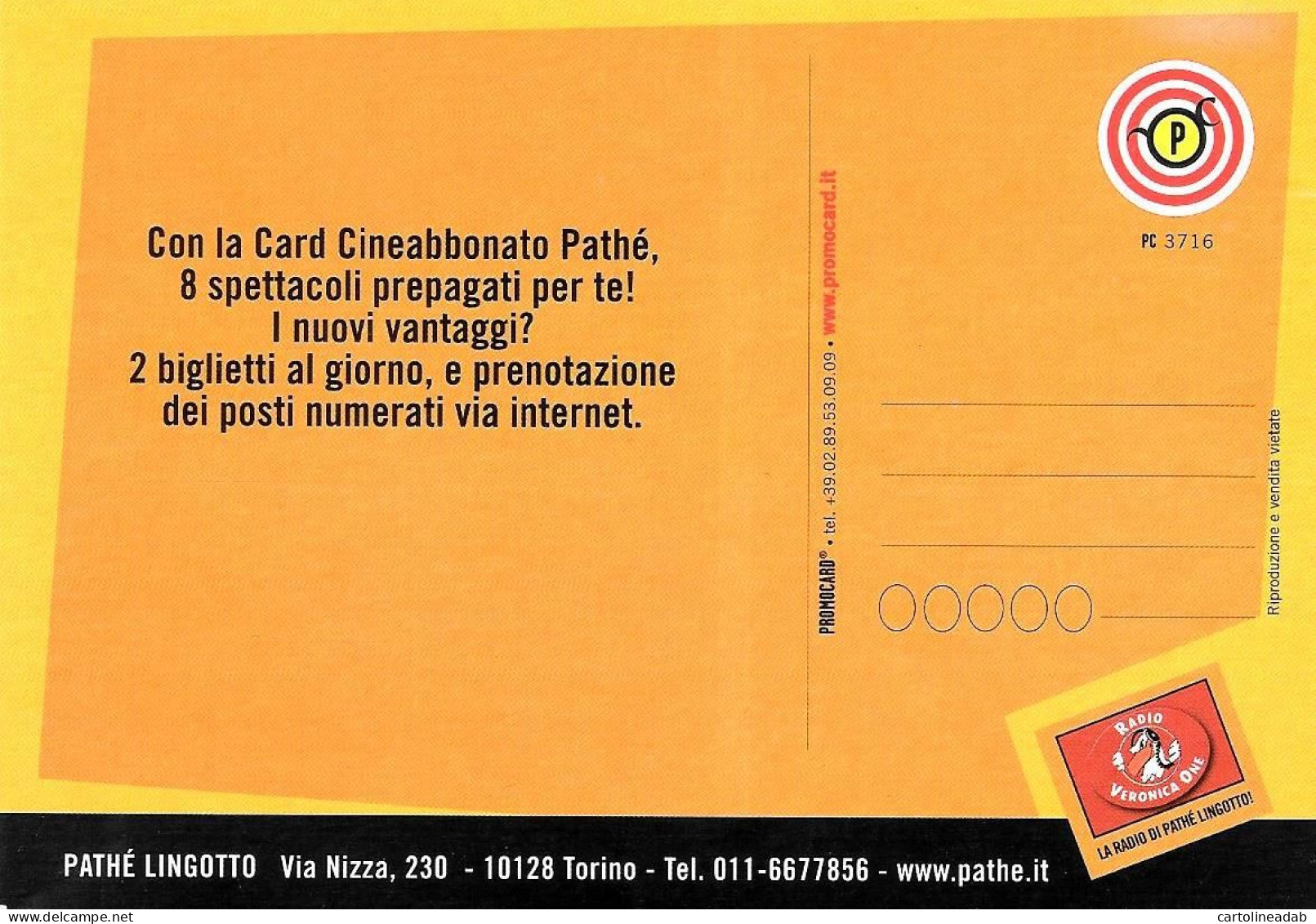 [MD9379] CPM - CINEMA PATHE' LINGOTTO TORINO - PROMOCARD 3716 - PERFETTA - Non Viaggiata - Publicité