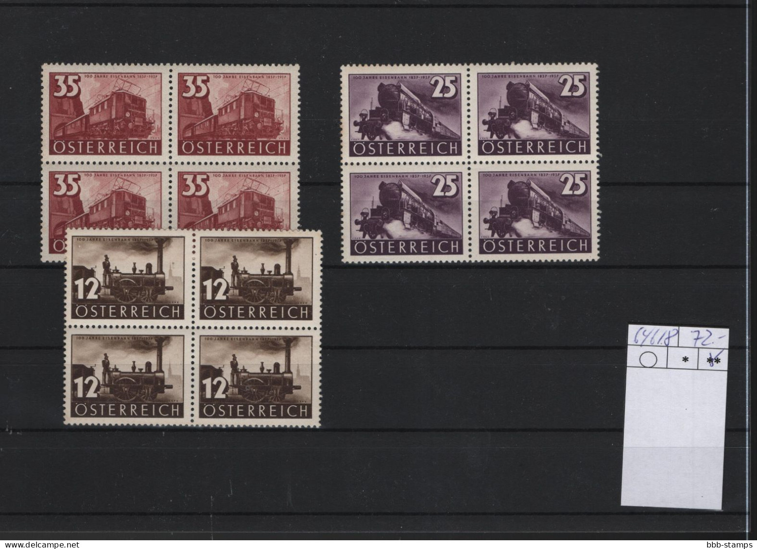 Österreich Michel Kat.Nt. Postfr/** 646/648  Vierer - Unused Stamps