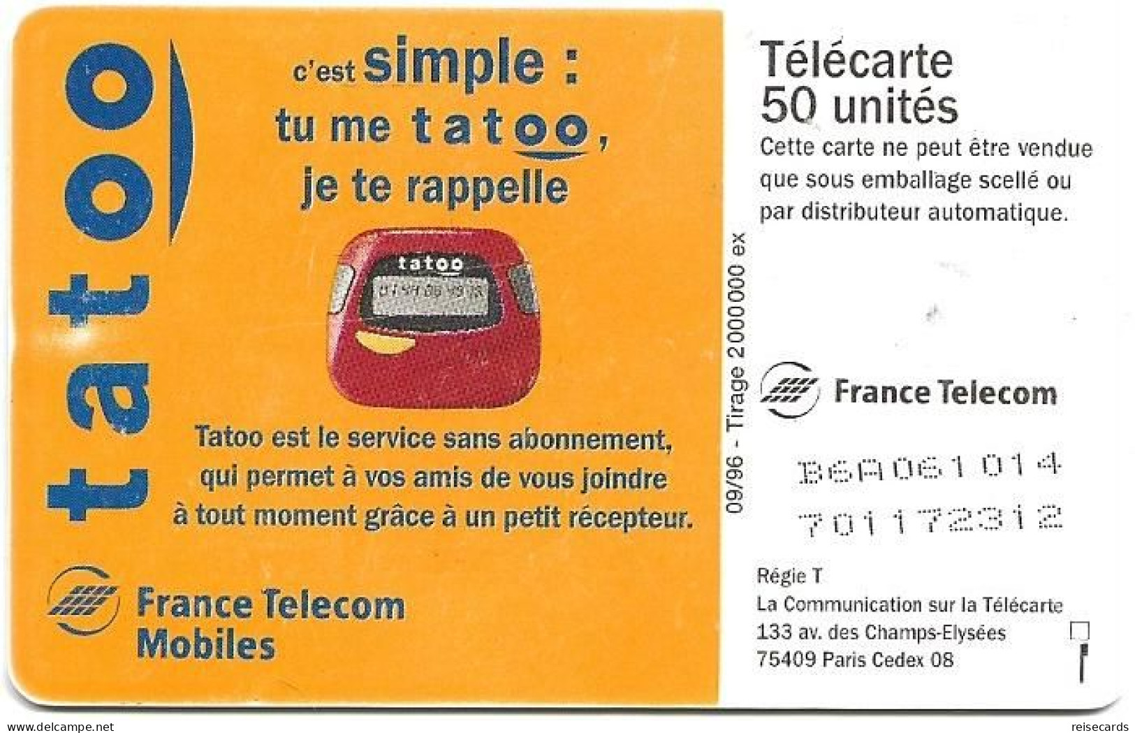 France: France Telecom 09/96 F690A Tatoo - 1996