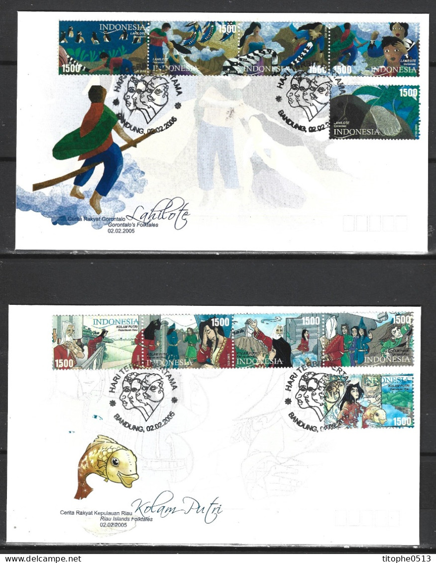 INDONESIE. N°2120-39 De 2005 Sur 4 Enveloppes 1er Jour. Contes Indonésiens. - Fairy Tales, Popular Stories & Legends