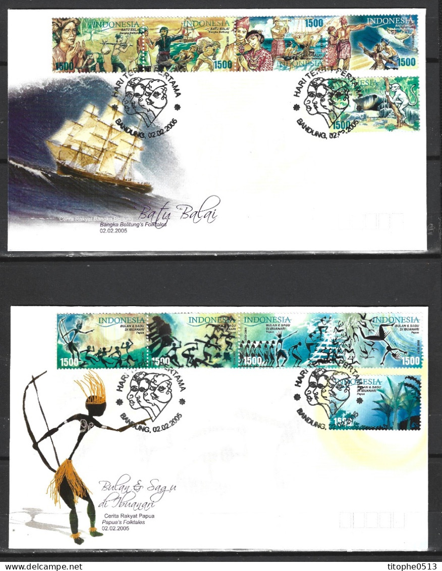 INDONESIE. N°2120-39 De 2005 Sur 4 Enveloppes 1er Jour. Contes Indonésiens. - Fiabe, Racconti Popolari & Leggende