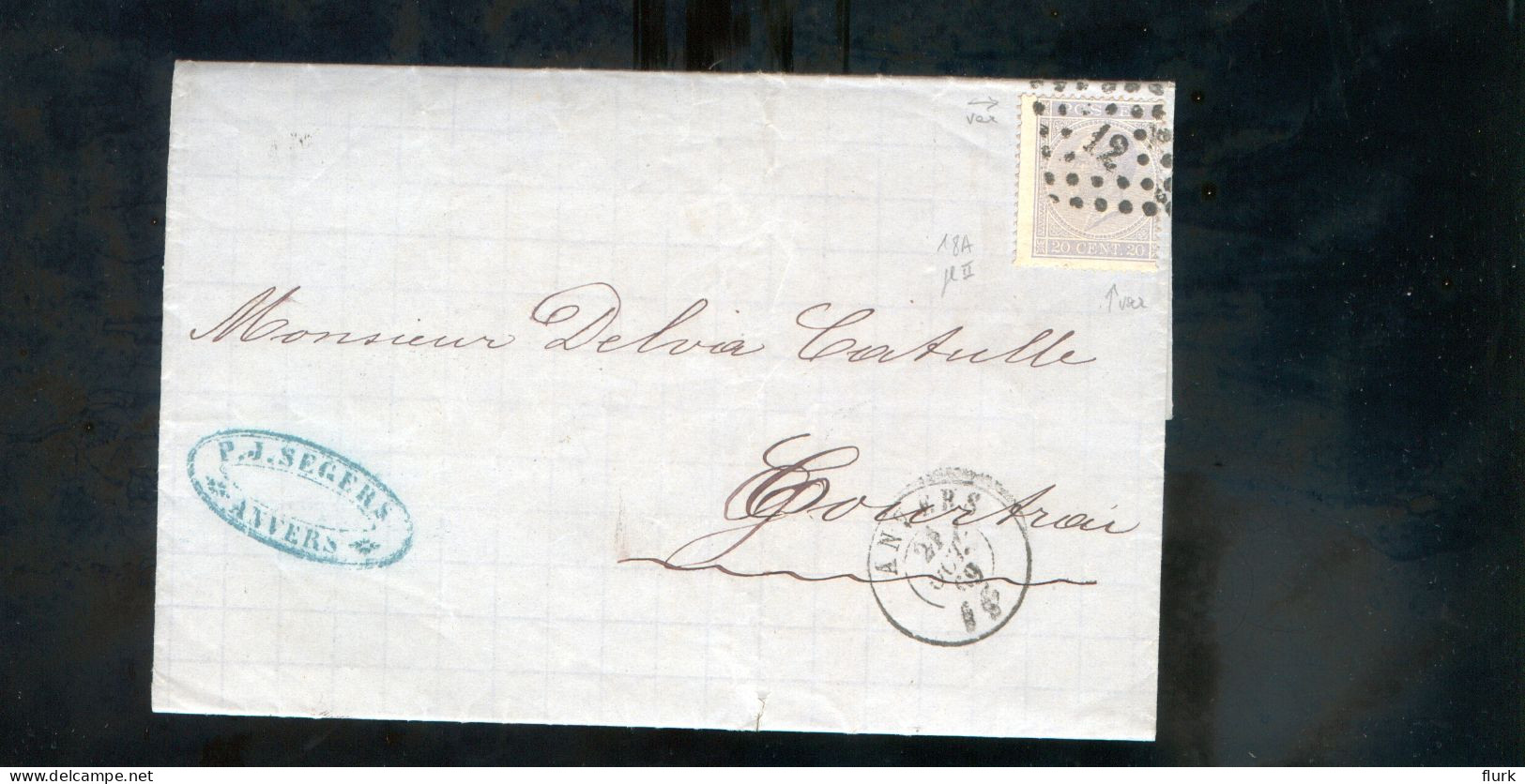 België OCB18 Gestempeld Op Brief Anvers-Courtrai 1869 Perfect (2 Scans) - 1865-1866 Profile Left