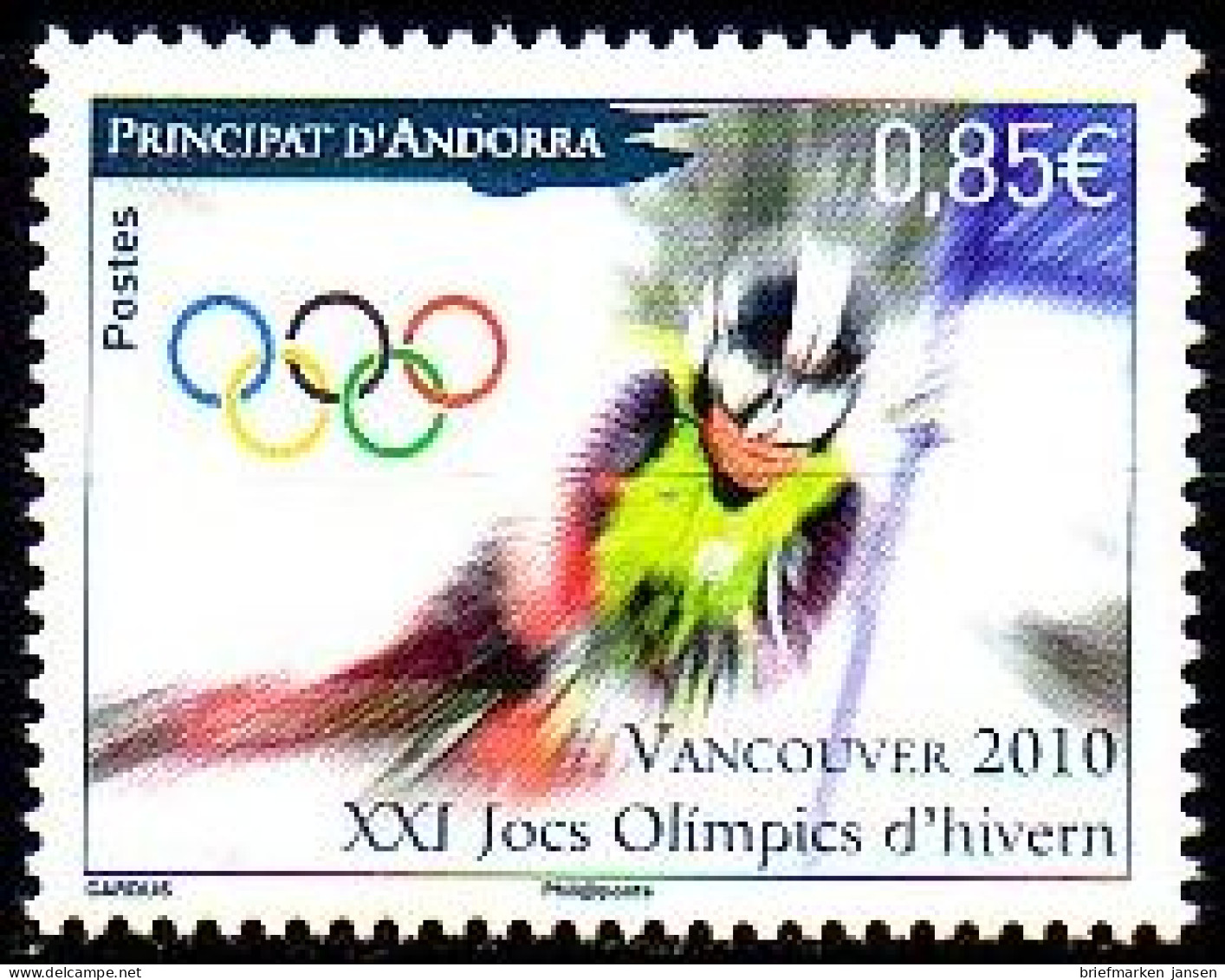 Andorra Franz Mi.Nr. 708 Olympische Winterspiele Vancouver, Ski Alpin (0,85) - Sonstige & Ohne Zuordnung