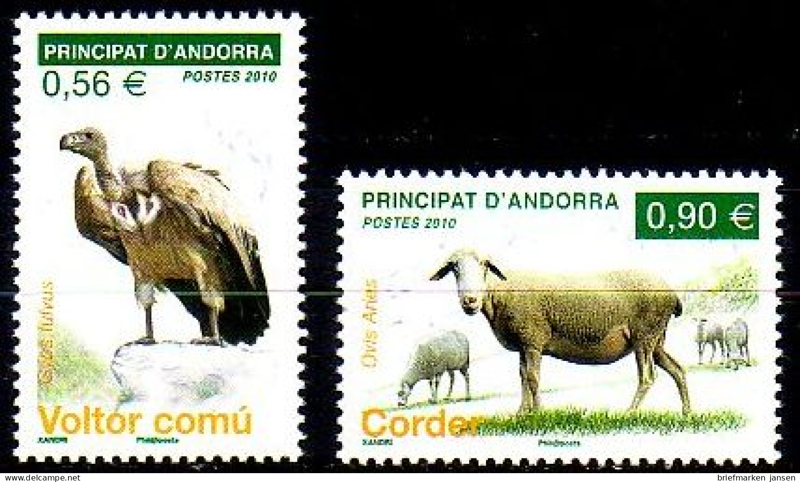 Andorra Franz Mi.Nr. 711-12 Naturschutz, Tiere (2 Werte) - Altri & Non Classificati