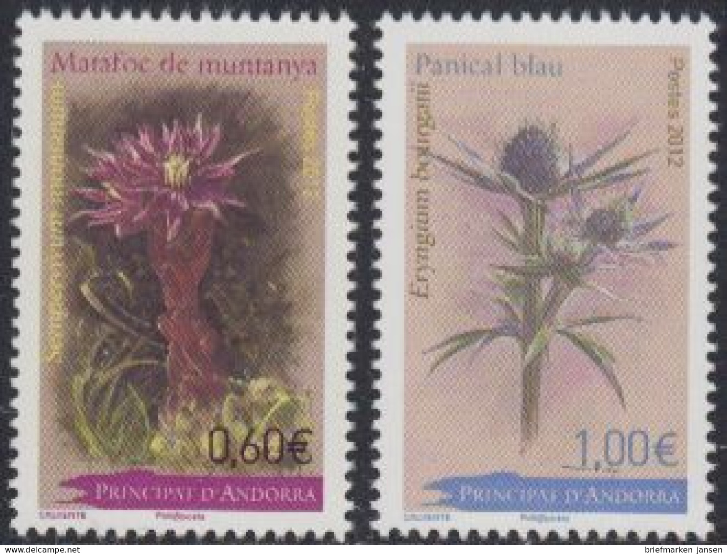 Andorra Franz Mi.Nr. 749-50 Pflanzen, Hauswurz Und Edeldistel (2 Werte) - Autres & Non Classés