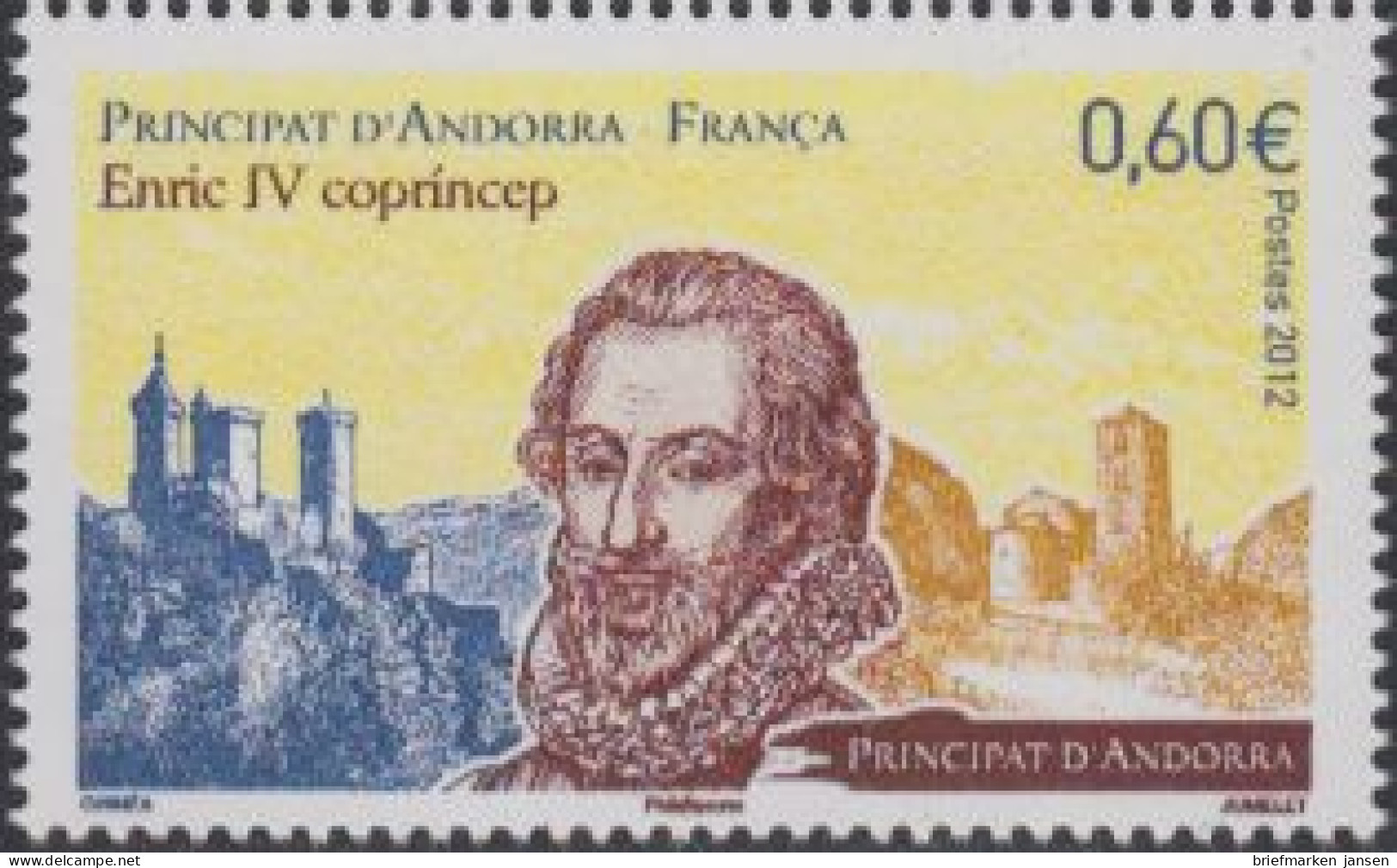 Andorra Franz Mi.Nr. 753 König Heinrich IV, Schloss, Kirche (0,60) - Autres & Non Classés