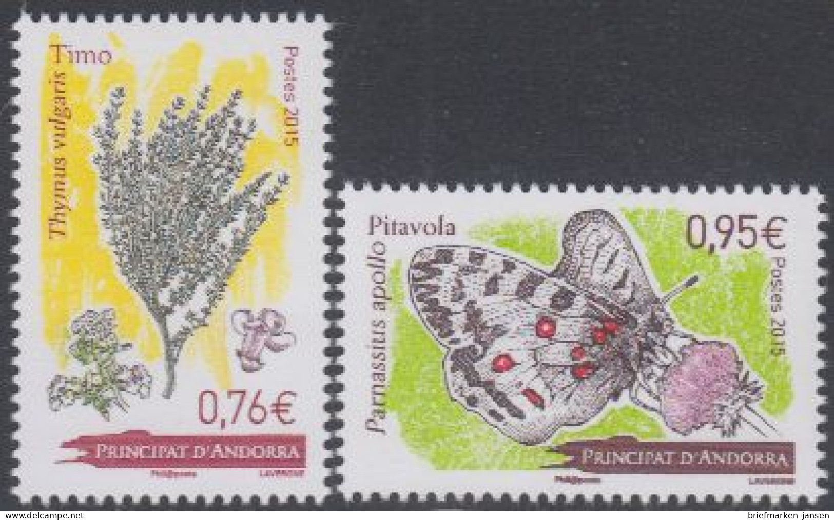 Andorra Franz MiNr. 794-95 Flora Und Fauna, Thymian, Apollofalter (2 Werte) - Altri & Non Classificati