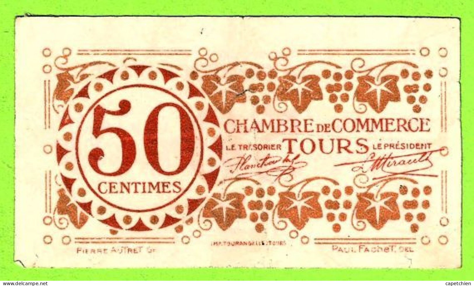 FRANCE / CHAMBRE De COMMERCE De TOURS / 50 CENTIMES/ 27 DECEMBRE 1920 / 461,639 / SERIE 3eme - Camera Di Commercio
