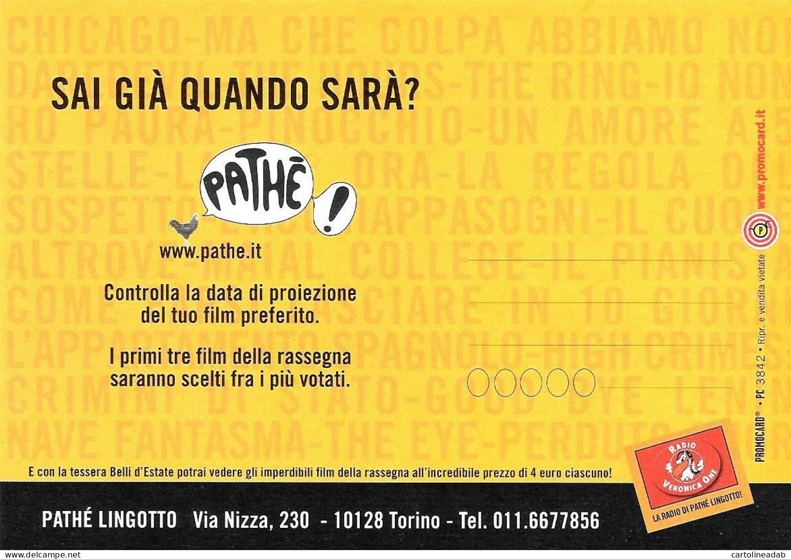 [MD9380] CPM - CINEMA PATHE' LINGOTTO TORINO - PROMOCARD 3842 - PERFETTA - Non Viaggiata - Publicité