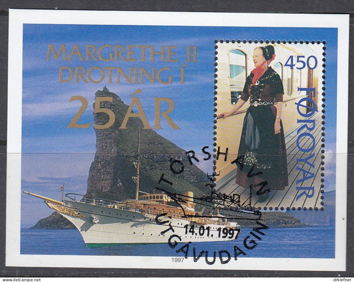 FÄRÖER  Block 9, Gestempelt, 25 Jahre Regentschaft Königin Margarethe II., 1997 - Faroe Islands