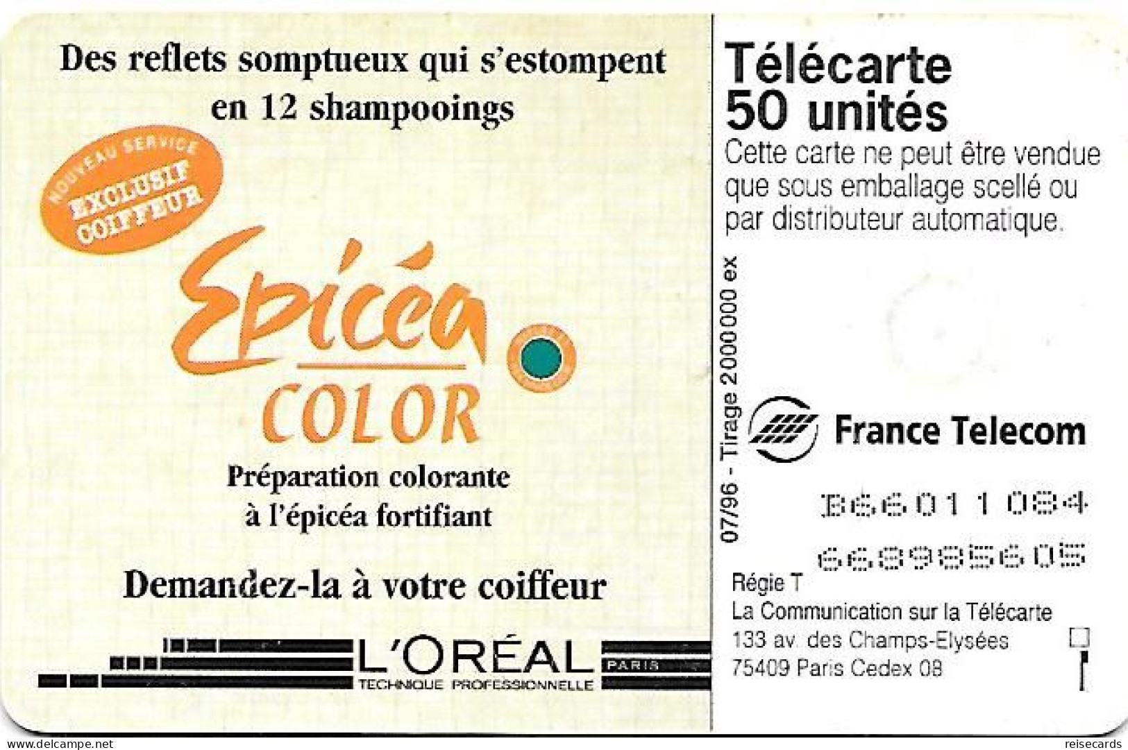 France: France Telecom 07/96 F671 L'oréal Epicéa Color - 1996