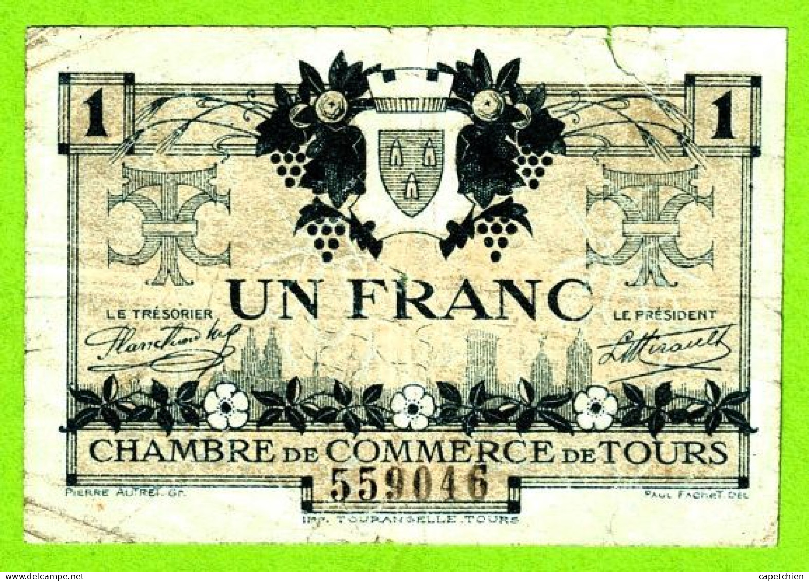 FRANCE / CHAMBRE De COMMERCE De TOURS / 1 FRANC / 9 MAI 1920 / 559046 / SERIE 2eme - Handelskammer