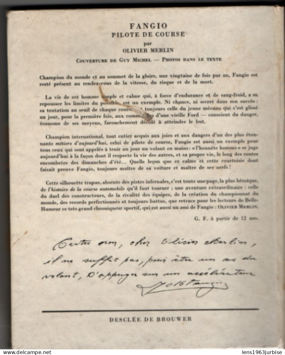 Fangio , Pilote De Course , Olivier Merlin ( 1959 )  178 Pages , F1, Mais Un Cachet De Bibliothéque 1 Griffe Couverture - Auto